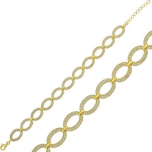 Gumush Gümüş Gold Oval Taşlı Bayan Bileklik