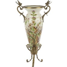 Mikasa Moor Krem Çiçek Bronz Kuşlu Ayaklı Vazo 27X47CM