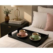 YDGR Şık Mat Siyah Metal Tepsi Çay Kahve Sunum ve Dekorasyon Tepsisi 35X20 cm