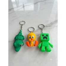 Yk 3D Store 3'lü Set Eklemeli Hareketli 3D Tasarım Anahtarlık (Timsah, Kuş ve Piksel Blok Karakter Figürlü)