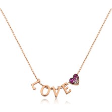 Gumush Gümüş Rose Kalpli Love Bayan Kolye