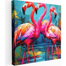 Popcasso Flamingo Flamingo Motifli ile Renkli Dekorasyon Kanvas Duvar Tablosu