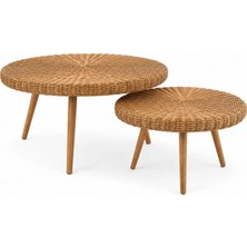 Japandi Stil Rattan 2'li Orta Sehpa Seti