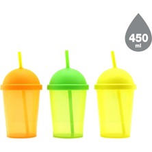 Aesco Pipetli Bardak - 450 ml - Şeffaf Renkli - Plastik