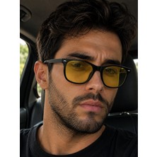 Quinley Luxe Siyah Çerçeve/sarı Cam Unisex Güneş Gözlüğü UV400 Polarize Premium Çelik Menteşe Popüler