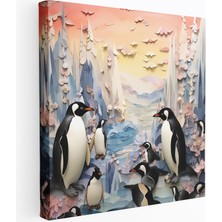 Popcasso Hayalperest Penguen Suluboya Unsurları ile Karma Teknik Sanat Dekoratif Kanvas Tablo