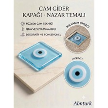 Abnturk Nazar Boncuklu Turkuaz Renk Cam Gider Kapağı Koku Böcek Önleyici Dekoratif Gider Kapağı Süsü 10X10CM 1,5cm Kalınlık