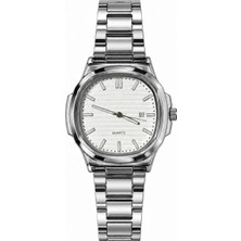 Aybars Premium Erkek Kol Saati Çelik Kordon Beyaz Kadran Takvimli Quartz Analog Bilek Saati