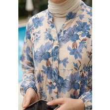 Kirazca Butik Kadın Romantik Floral Desenli Kat Kat Tesettür Elbise
