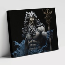 Popcas Deseni Dekoratif Mitoloji Gerçekçi Poseidon Motifi ile Üç Dişli Mızrak Kanvas Tablo