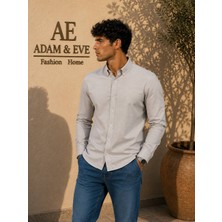 Adam & Eve Fashion Erkek Açık Gri Düğmeli Yaka Uzun Kollu Regular Fit Günlük Gömlek