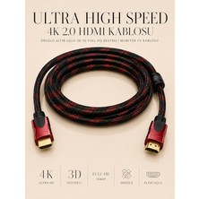 3 Metre Ultra High Speed 4K 2.0 HDMI Kablosu - Örgülü Altın Uçlu 3D ve Full Hd Destekli Monitör Tv Kablosu