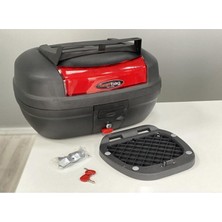 MKG Otomotiv Arora Cappucino 50 Akmbox 48 Lt Bagajlı Motorsiklet Çantası Kırmızı Reflektörlü Arka Bagaj