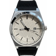 Aybars Premium Erkek Kol Saati Plastik Kordon Gümüş Kadran Takvimli Quartz Analog Bilek Saati