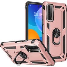 Magicool Huawei P Smart 2021 Kılıf Sofya Yüzüklü Silikon Kapak - Rose