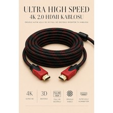 5 Metre Ultra High Speed 4K 2.0 HDMI Kablosu - Örgülü Altın Uçlu 3D ve Full Hd Destekli Monitör Tv Kablosu