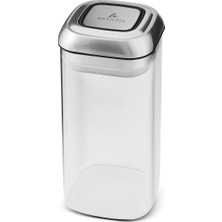 Aryıldız 1100 ml Çelik Kapaklı Vakumlu Dikdörtgen Bakliyat ve Gıda Saklama Kabı - Şeffaf Mutfak Organizer Kavanoz