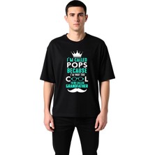 PayBuy Erkek Oversize Baskılı Tişört Pops Unvanı Büyükbaba Mizahı Grafik Desen Rahat Kesim Günlük Modern