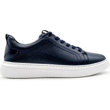 Lacivert 100%HAKIKI Deri Erkek Spor Sneaker Ortopedik Tabanlı VT27