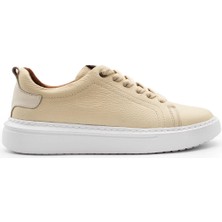 Bej 100%HAKIKI Deri Erkek Spor Sneaker Ortopedik Tabanlı VT27