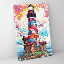 Popcas Renkli Geometrik Desenler ile Modern Sanat Deniz Feneri Duvar Tablosu