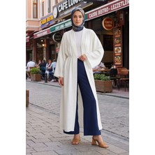 Modestim Kadın Dubai Kumaş Uzun Bağlamalı Tesettür Beyaz Hırka Rahat Kalıp Mevsimlik