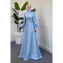 Merven Akyüz Florentine Taşlı Saten Abiye Bebe Mavisi