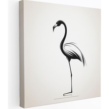 Popcasso Flamingo Motifli Siyah Beyaz Çizgiler ile Çağdaş Flamingo Tasarımı Kanvas Tablo