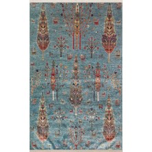 Anatolia ATK09 Ağaç Desenli Mavi Vintage Salon Halısı Kaymaz Makinede Yıkanabilir