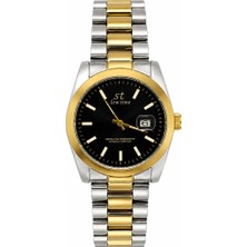 Aybars Erkek Kol Saati Çift Renk Çelik Kordon Siyah Kadran Takvimli Quartz Analog Bilek Saati