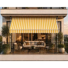 Stratecht Teleskopik Balkon Tentesi 250X130 cm Ayarlanabilir Sarı Beyaz Çizgili Güneşlik Gölgelik