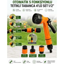 DESIPHON Otomatik 5 Fonksiyonlu Tetikli Bahçe Sulama Tabancası 4'lü Set 1/2" – Musluk Adaptörü + 2 Adet Jak Girişi | Bahçe, Araç ve Temizlik Için