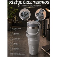 Kalemhane Kişiye Özel Termos – 900 ml 24 Saate Kadar Sıcak ve Soğuk Tutma (Gri)