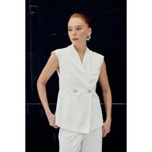 Kylora Çizgili Yelek - Ekru