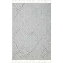 Nora NR03 Etnik Örgü Desenli Gri Modern Iskindinav Salon Halısı Hav Toz Vermez Yumuşak Dokulu