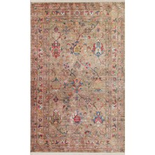 Anatolia ATK08 Floral Desenli Bej Vintage Salon Halısı Kaymaz Makinede Yıkanabilir