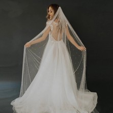 BBA Tulle Store Boncuklu Uzun Gelin Duvağı,inci Kumaşlı Nikah Duvağı,2 mt Soft Gelin Duvağı En 1,5mt Uzun Duvak