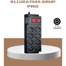 Ankaverse Güçlü Termal Korumalı 8 Priz + 3 USB Çoklu Uzatma Kablosu 2m