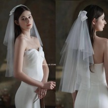 Tulle Store Çift Katlı Duvak,gelin Duvağı,gelinlik Aksesuarı Nikah ,düz Gelin Duvak Tokalı Nikah Aksesuar