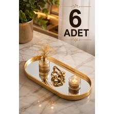 Bermira Home Collection 6'lı Oval Aynalı Sunumluk Altın 12X30 Ikramlık Kahve ve Çay Sunum