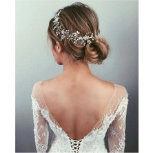 Tulle Store Kristal Incili Gelin Saç Aksesuarı, Gelin Tacı Kına Tacı Saç Aksesuarı