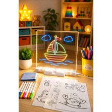 Syn Aksesuar 20X20 cm LED Işıklı Çizim ve Boyama Tahtası – Eğitici Çocuk Çizim Seti | 6 Adet Kalem, Şablon Kartları ve Silme Bezi