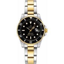 Aybars Erkek Kol Saati Çift Renk Çelik Kordon Siyah Kadran Takvimli Quartz Analog Bilek Saati