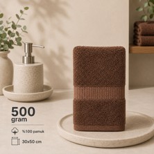 %100 Pamuk 30X50 Ara Bordür Kahverengi El Havlusu 500 Gram