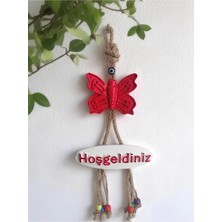 Grimsi Kırmızı Kelebek Dekoratif Hoşgeldiniz Kapı Duvar Süsü