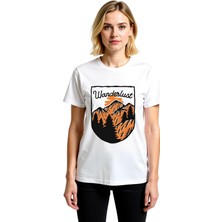 PayBuy Kadın Dağ Maceraları Vintage Grafik Baskılı Kısa Kollu Yuvarlak Yaka Pamuk Tişört Günlük Rahat Şık