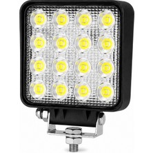 16 LED Kare Çalışma Lambası 12V-24V IP67 Su Geçirmez Yüksek Güçlü Off Road Projektör