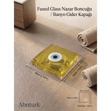 Abnturk Nazar Boncuklu Sarı Renk Cam Gider Kapağı Koku Böcek Önleyici Dekoratif Gider Kapağı Süsü 10X10CM 1,5cm Kalınlık