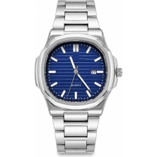 Aybars Premium Erkek Kol Saati Çelik Kordon Lacivert Kadran Takvimli Quartz Analog Bilek Saati