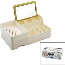 Tri Stax Aynalı Bambu - Çekmeceli Makyaj - Takı Organizer Sert Plastik 13 Bölmeli 28.5X17.5X9.5CM